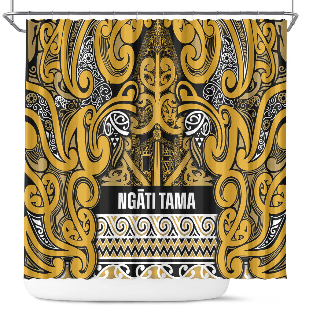 Aotearoa Iwi Ngāti Tama ki Te Waipounamu Trust Shower Curtain Maori Wharenui House Tribal Pattern