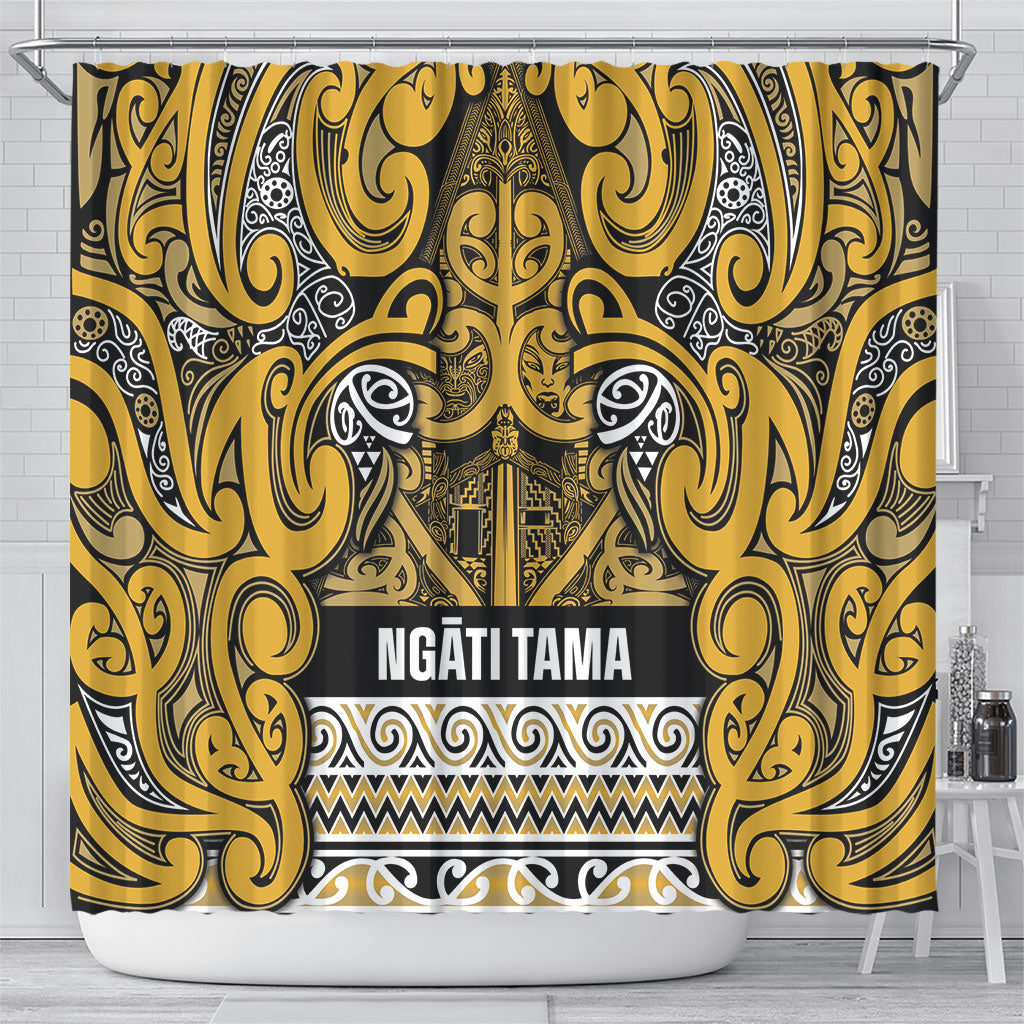 Aotearoa Iwi Ngāti Tama ki Te Waipounamu Trust Shower Curtain Maori Wharenui House Tribal Pattern