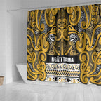 Aotearoa Iwi Ngāti Tama ki Te Waipounamu Trust Shower Curtain Maori Wharenui House Tribal Pattern