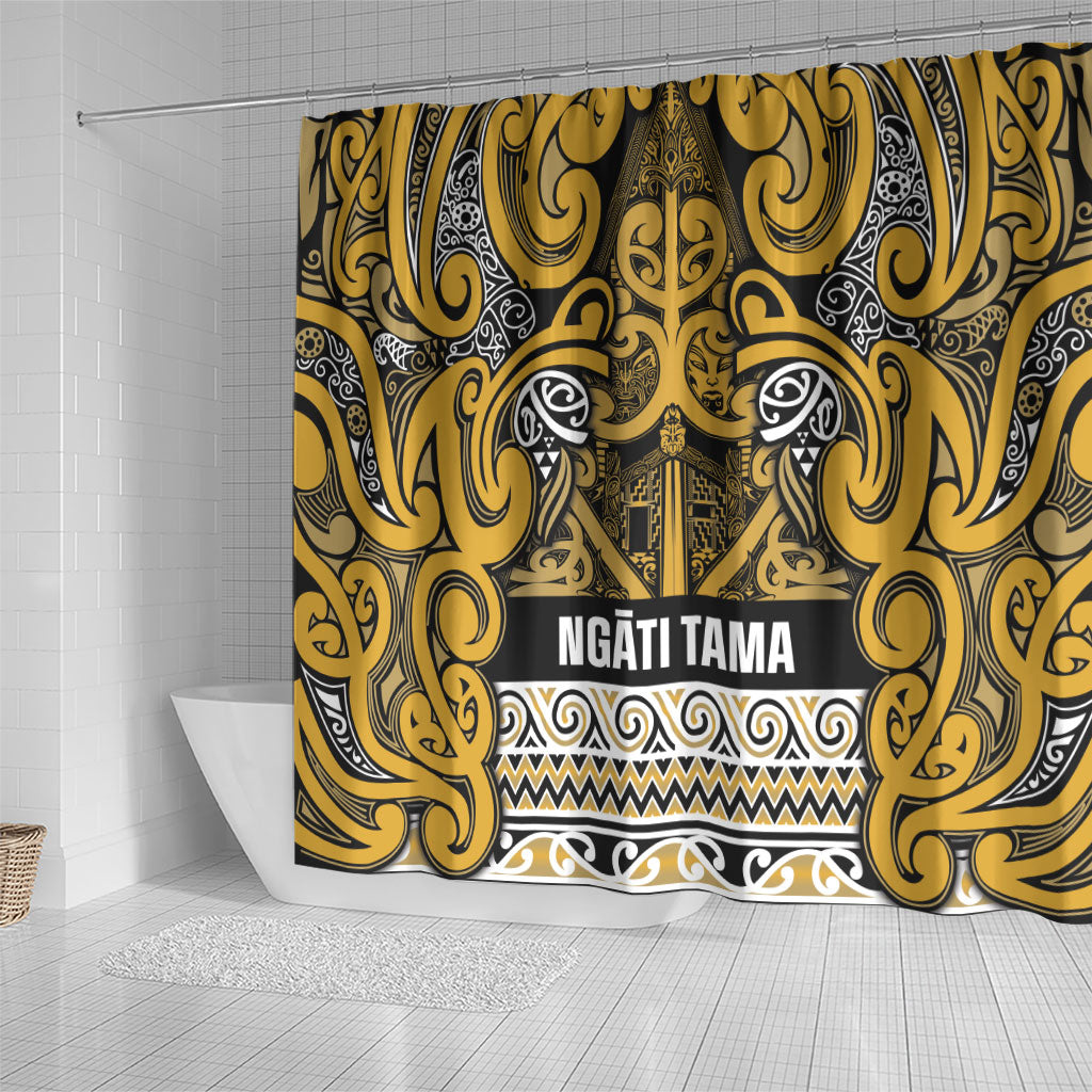 Aotearoa Iwi Ngāti Tama ki Te Waipounamu Trust Shower Curtain Maori Wharenui House Tribal Pattern