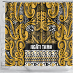 Aotearoa Iwi Ngāti Tama ki Te Waipounamu Trust Shower Curtain Maori Wharenui House Tribal Pattern