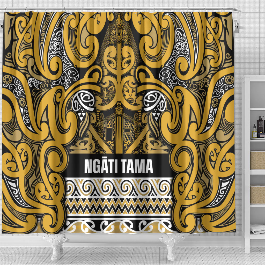 Aotearoa Iwi Ngāti Tama ki Te Waipounamu Trust Shower Curtain Maori Wharenui House Tribal Pattern