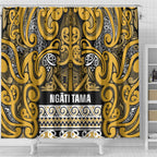 Aotearoa Iwi Ngāti Tama ki Te Waipounamu Trust Shower Curtain Maori Wharenui House Tribal Pattern