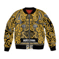 Aotearoa Iwi Ngāti Tama ki Te Waipounamu Trust Sleeve Zip Bomber Jacket Maori Wharenui House Tribal Pattern