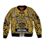 Aotearoa Iwi Ngāti Tama ki Te Waipounamu Trust Sleeve Zip Bomber Jacket Maori Wharenui House Tribal Pattern