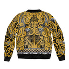 Aotearoa Iwi Ngāti Tama ki Te Waipounamu Trust Sleeve Zip Bomber Jacket Maori Wharenui House Tribal Pattern