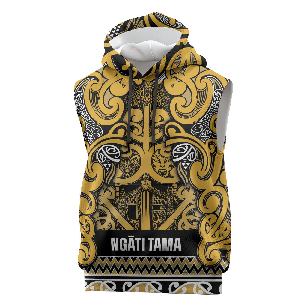 Aotearoa Iwi Ngāti Tama ki Te Waipounamu Trust Sleeveless Hoodie Maori Wharenui House Tribal Pattern