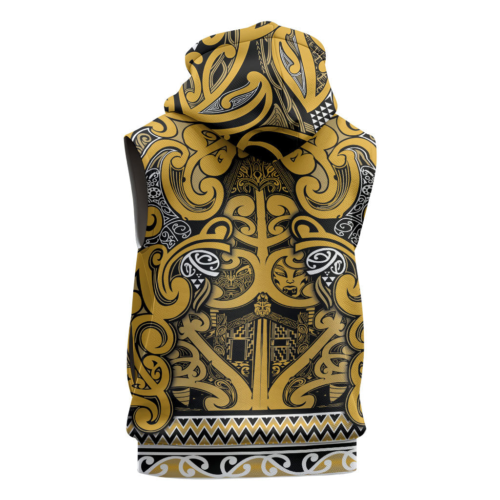 Aotearoa Iwi Ngāti Tama ki Te Waipounamu Trust Sleeveless Hoodie Maori Wharenui House Tribal Pattern