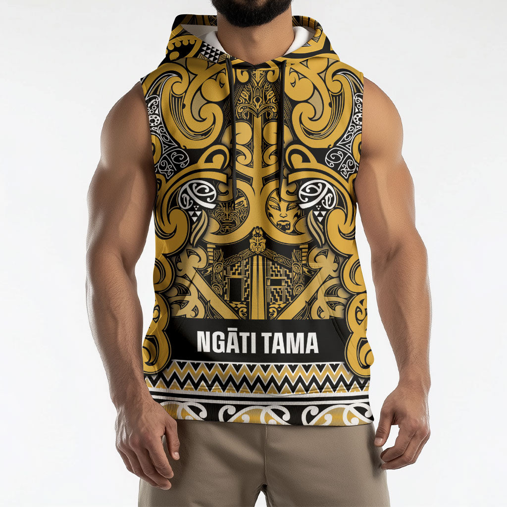 Aotearoa Iwi Ngāti Tama ki Te Waipounamu Trust Sleeveless Hoodie Maori Wharenui House Tribal Pattern