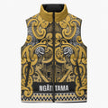 Aotearoa Iwi Ngāti Tama ki Te Waipounamu Trust Sleeveless Puffer Jacket Maori Wharenui House Tribal Pattern
