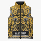 Aotearoa Iwi Ngāti Tama ki Te Waipounamu Trust Sleeveless Puffer Jacket Maori Wharenui House Tribal Pattern
