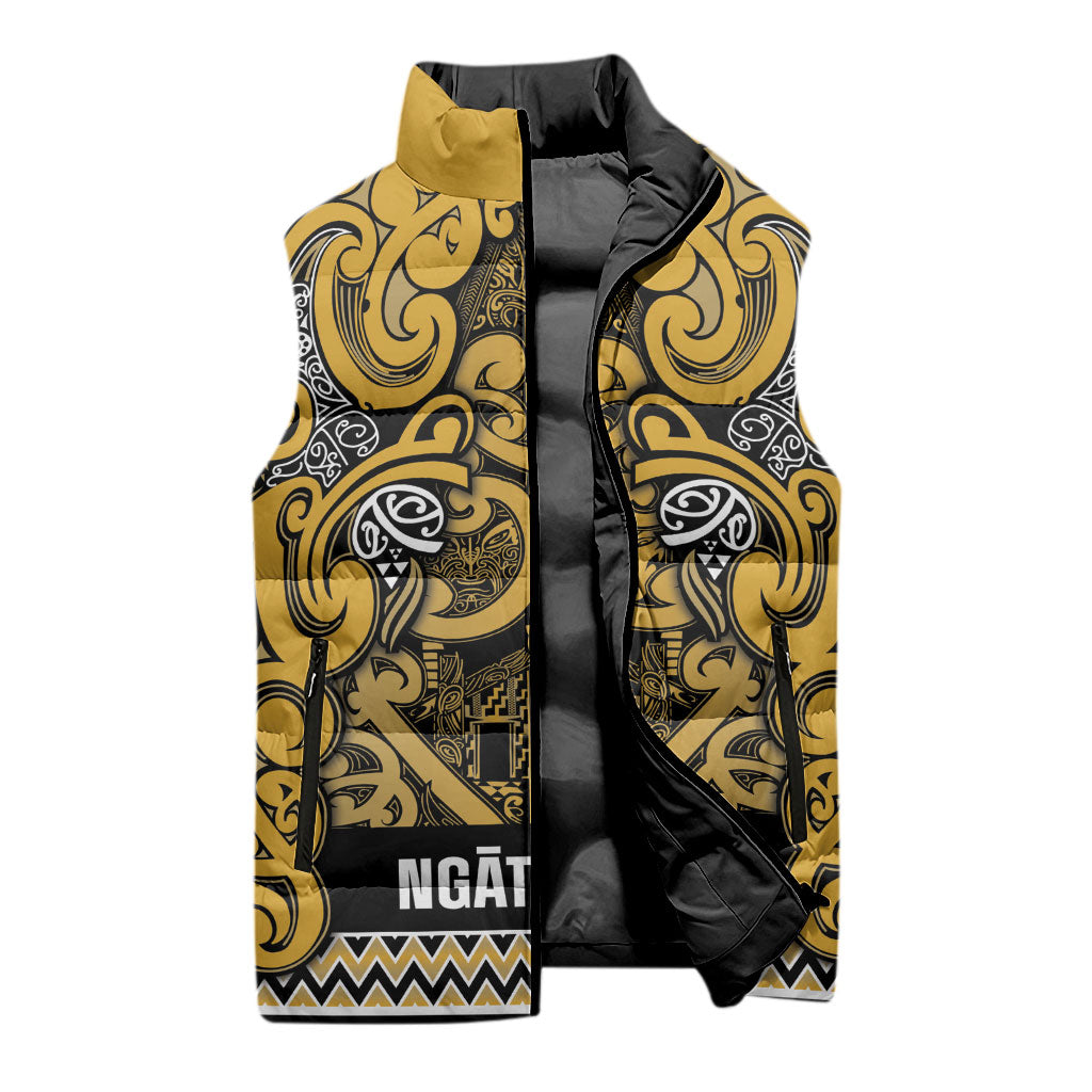 Aotearoa Iwi Ngāti Tama ki Te Waipounamu Trust Sleeveless Puffer Jacket Maori Wharenui House Tribal Pattern