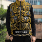 Aotearoa Iwi Ngāti Tama ki Te Waipounamu Trust Sleeveless Puffer Jacket Maori Wharenui House Tribal Pattern