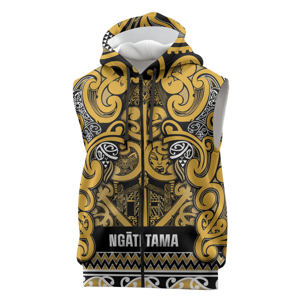 Aotearoa Iwi Ngāti Tama ki Te Waipounamu Trust Sleeveless Zip Hoodie Maori Wharenui House Tribal Pattern
