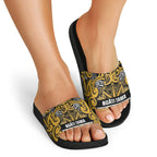 Aotearoa Iwi Ngāti Tama ki Te Waipounamu Trust Slide Sandals Maori Wharenui House Tribal Pattern