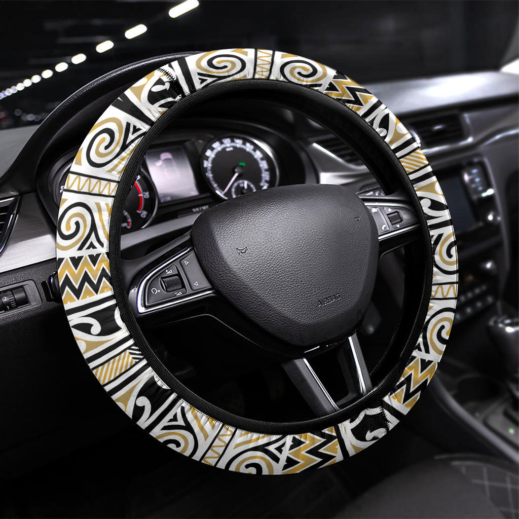 Aotearoa Iwi Ngāti Tama ki Te Waipounamu Trust Steering Wheel Cover Maori Wharenui House Tribal Pattern