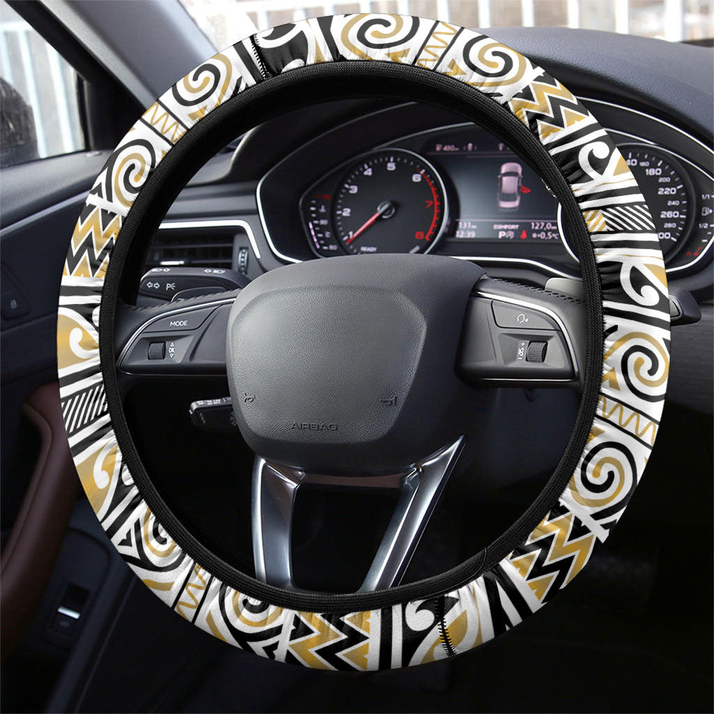 Aotearoa Iwi Ngāti Tama ki Te Waipounamu Trust Steering Wheel Cover Maori Wharenui House Tribal Pattern