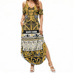Aotearoa Iwi Ngāti Tama ki Te Waipounamu Trust Summer Maxi Dress Maori Wharenui House Tribal Pattern