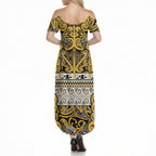 Aotearoa Iwi Ngāti Tama ki Te Waipounamu Trust Summer Maxi Dress Maori Wharenui House Tribal Pattern