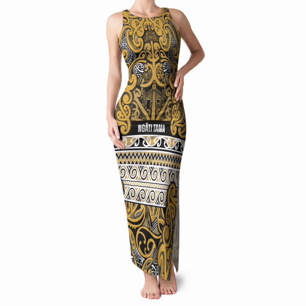 Aotearoa Iwi Ngāti Tama ki Te Waipounamu Trust Tank Maxi Dress Maori Wharenui House Tribal Pattern
