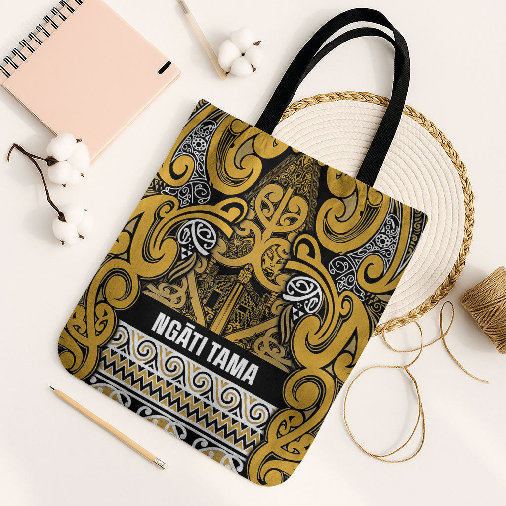 Aotearoa Iwi Ngāti Tama ki Te Waipounamu Trust Tote Bag Maori Wharenui House Tribal Pattern