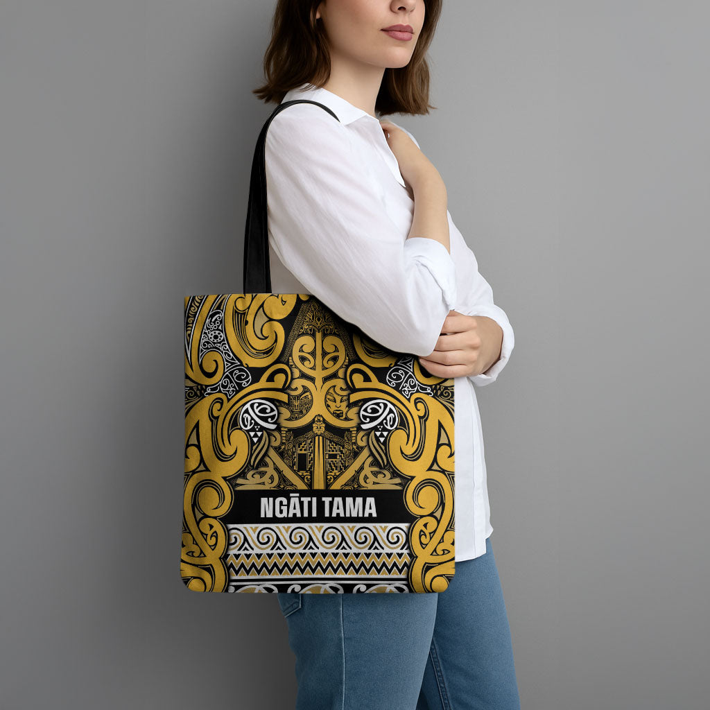 Aotearoa Iwi Ngāti Tama ki Te Waipounamu Trust Tote Bag Maori Wharenui House Tribal Pattern