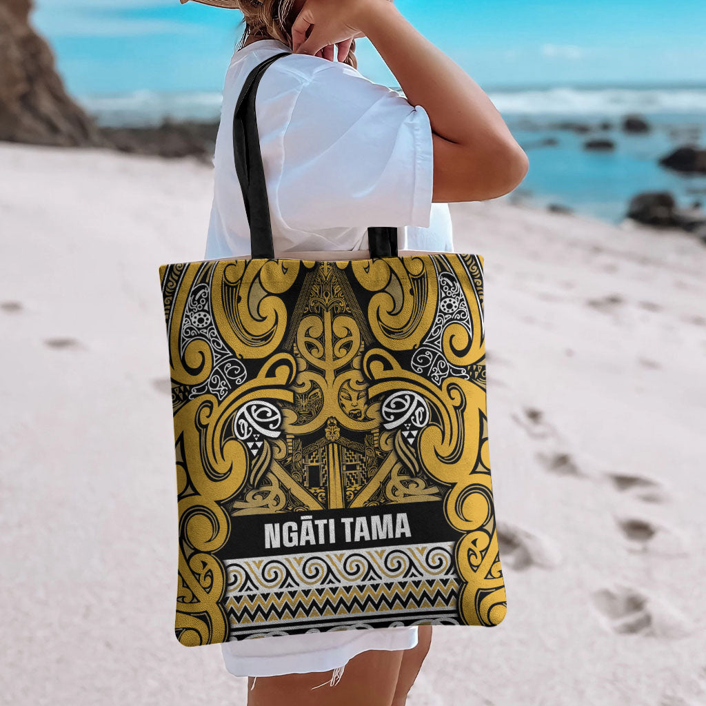 Aotearoa Iwi Ngāti Tama ki Te Waipounamu Trust Tote Bag Maori Wharenui House Tribal Pattern