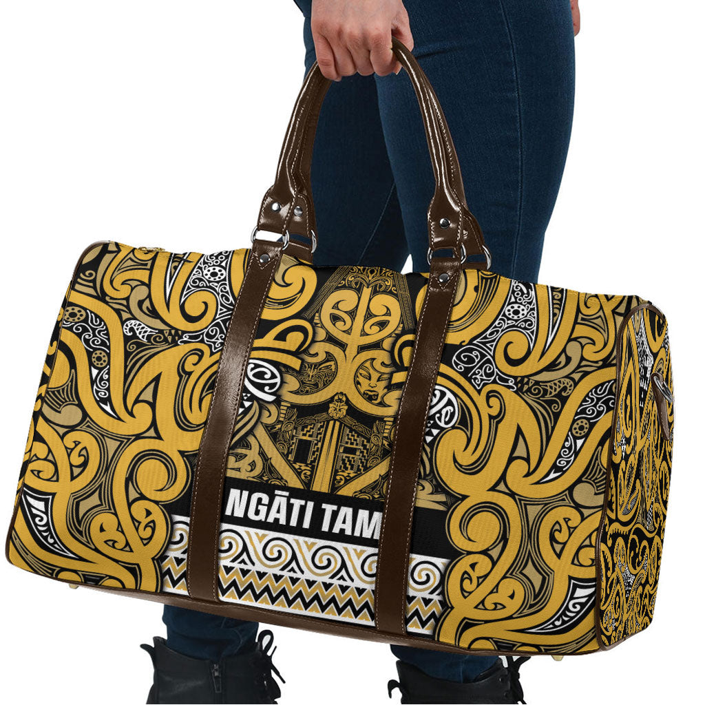 Aotearoa Iwi Ngāti Tama ki Te Waipounamu Trust Travel Bag Maori Wharenui House Tribal Pattern
