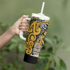 Aotearoa Iwi Ngāti Tama ki Te Waipounamu Trust Tumbler With Handle Maori Wharenui House Tribal Pattern