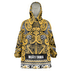 Aotearoa Iwi Ngāti Tama ki Te Waipounamu Trust Wearable Blanket Hoodie Maori Wharenui House Tribal Pattern