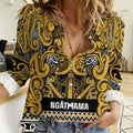 Aotearoa Iwi Ngāti Tama ki Te Waipounamu Trust Women Casual Shirt Maori Wharenui House Tribal Pattern