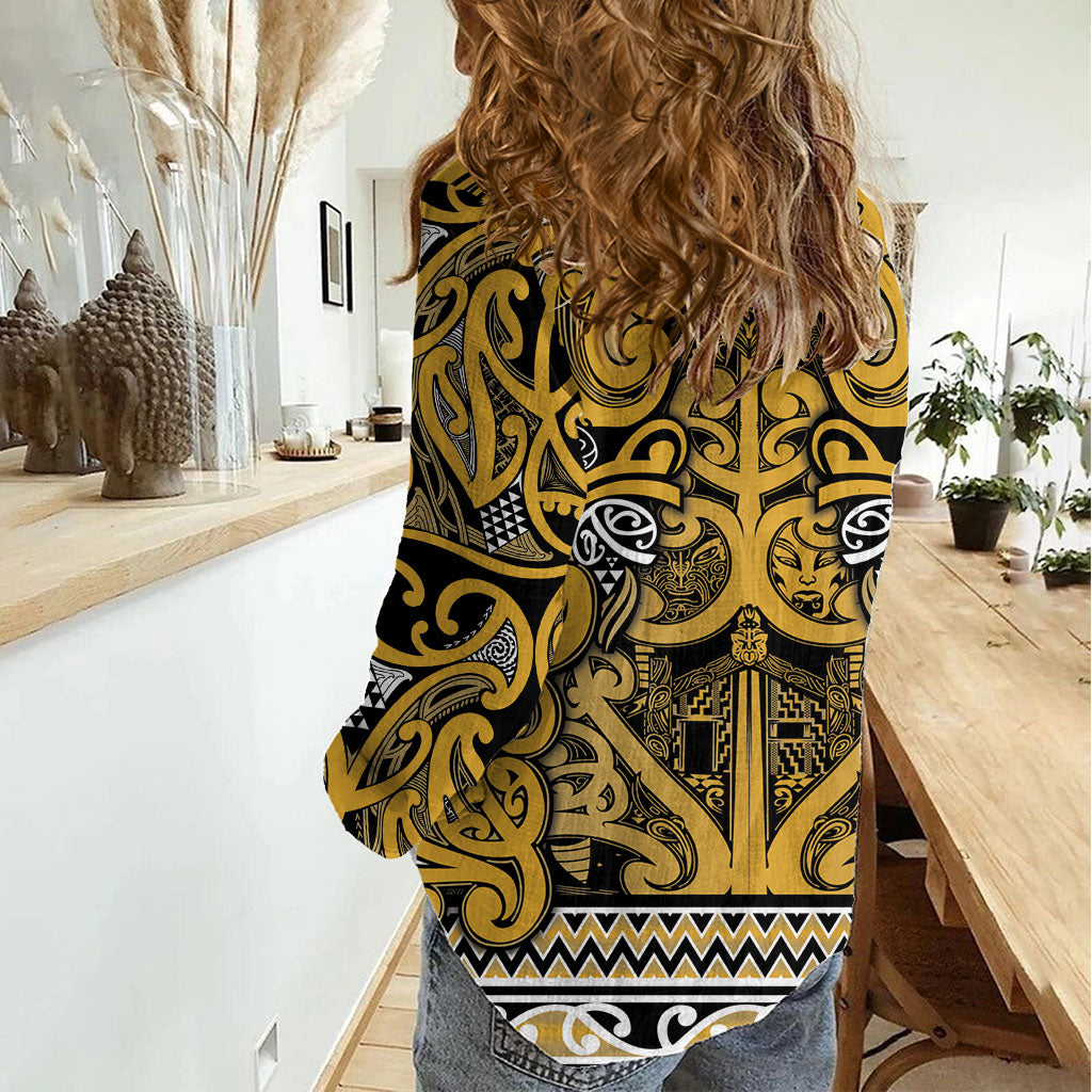 Aotearoa Iwi Ngāti Tama ki Te Waipounamu Trust Women Casual Shirt Maori Wharenui House Tribal Pattern