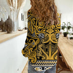 Aotearoa Iwi Ngāti Tama ki Te Waipounamu Trust Women Casual Shirt Maori Wharenui House Tribal Pattern