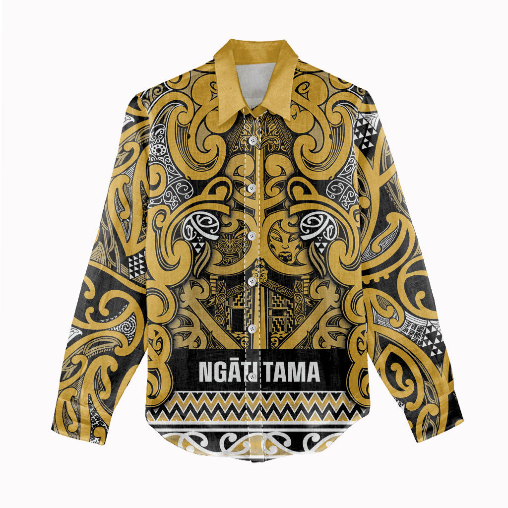 Aotearoa Iwi Ngāti Tama ki Te Waipounamu Trust Women Casual Shirt Maori Wharenui House Tribal Pattern