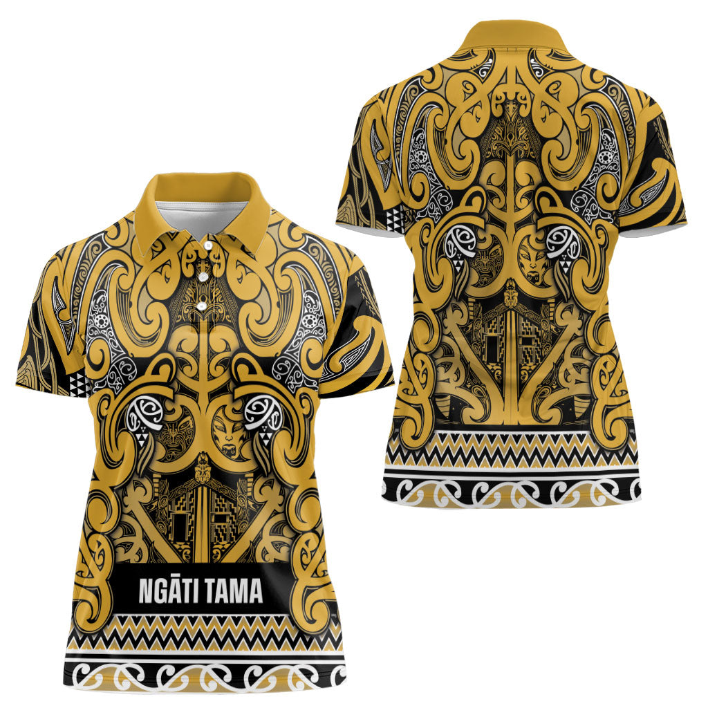 Aotearoa Iwi Ngāti Tama ki Te Waipounamu Trust Women Polo Shirt Maori Wharenui House Tribal Pattern