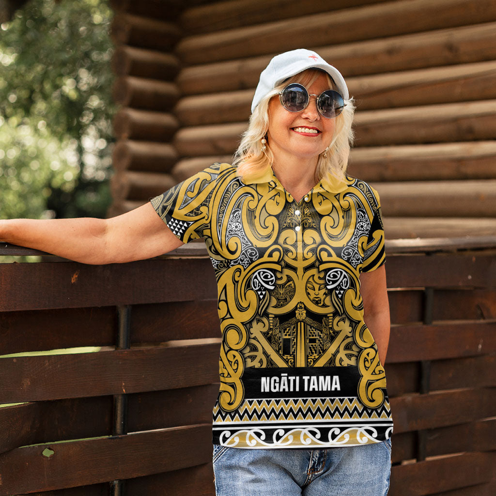 Aotearoa Iwi Ngāti Tama ki Te Waipounamu Trust Women Polo Shirt Maori Wharenui House Tribal Pattern