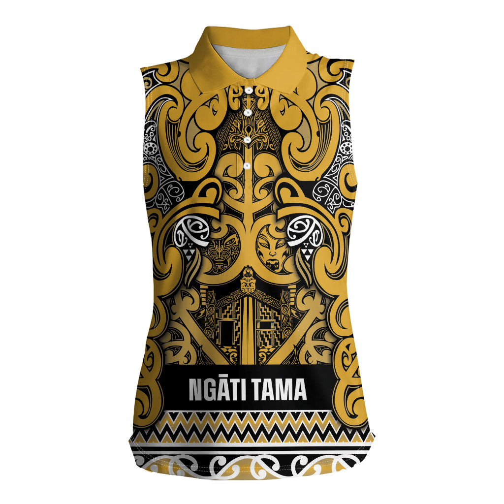 Aotearoa Iwi Ngāti Tama ki Te Waipounamu Trust Women Sleeveless Polo Shirt Maori Wharenui House Tribal Pattern