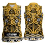 Aotearoa Iwi Ngāti Tama ki Te Waipounamu Trust Women Sleeveless Polo Shirt Maori Wharenui House Tribal Pattern