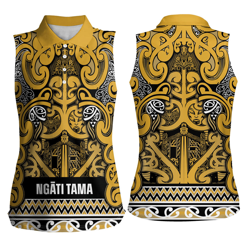 Aotearoa Iwi Ngāti Tama ki Te Waipounamu Trust Women Sleeveless Polo Shirt Maori Wharenui House Tribal Pattern