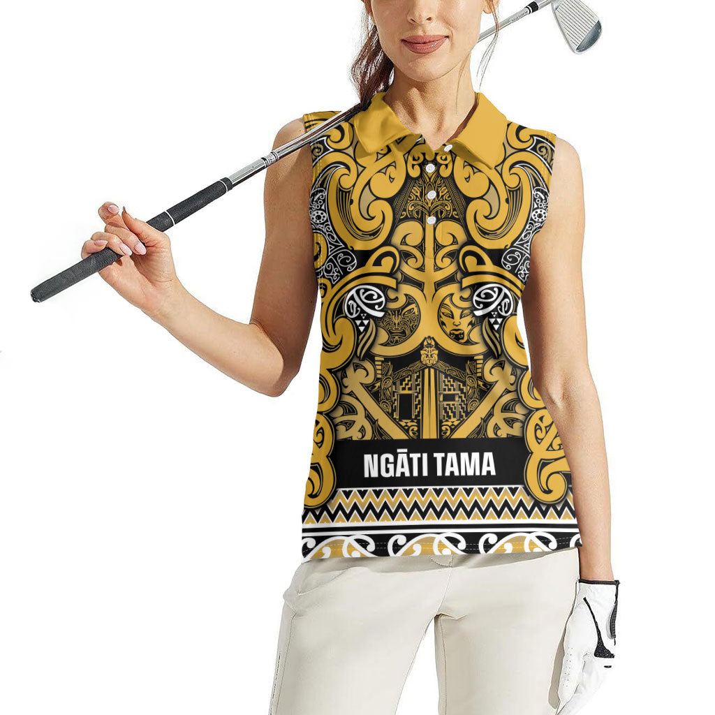 Aotearoa Iwi Ngāti Tama ki Te Waipounamu Trust Women Sleeveless Polo Shirt Maori Wharenui House Tribal Pattern