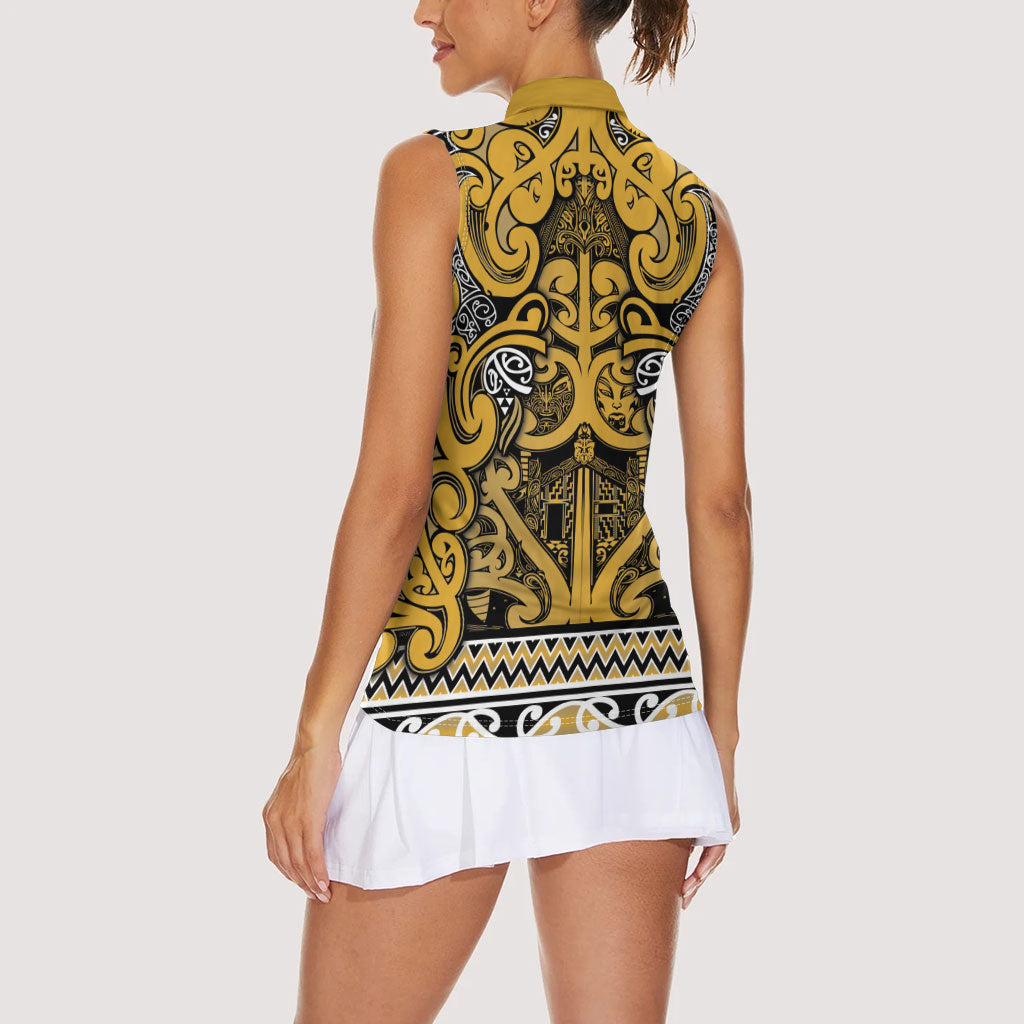 Aotearoa Iwi Ngāti Tama ki Te Waipounamu Trust Women Sleeveless Polo Shirt Maori Wharenui House Tribal Pattern