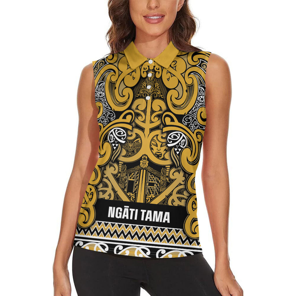 Aotearoa Iwi Ngāti Tama ki Te Waipounamu Trust Women Sleeveless Polo Shirt Maori Wharenui House Tribal Pattern