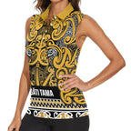 Aotearoa Iwi Ngāti Tama ki Te Waipounamu Trust Women Sleeveless Polo Shirt Maori Wharenui House Tribal Pattern