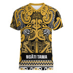 Aotearoa Iwi Ngāti Tama ki Te Waipounamu Trust Women V-Neck T-Shirt Maori Wharenui House Tribal Pattern