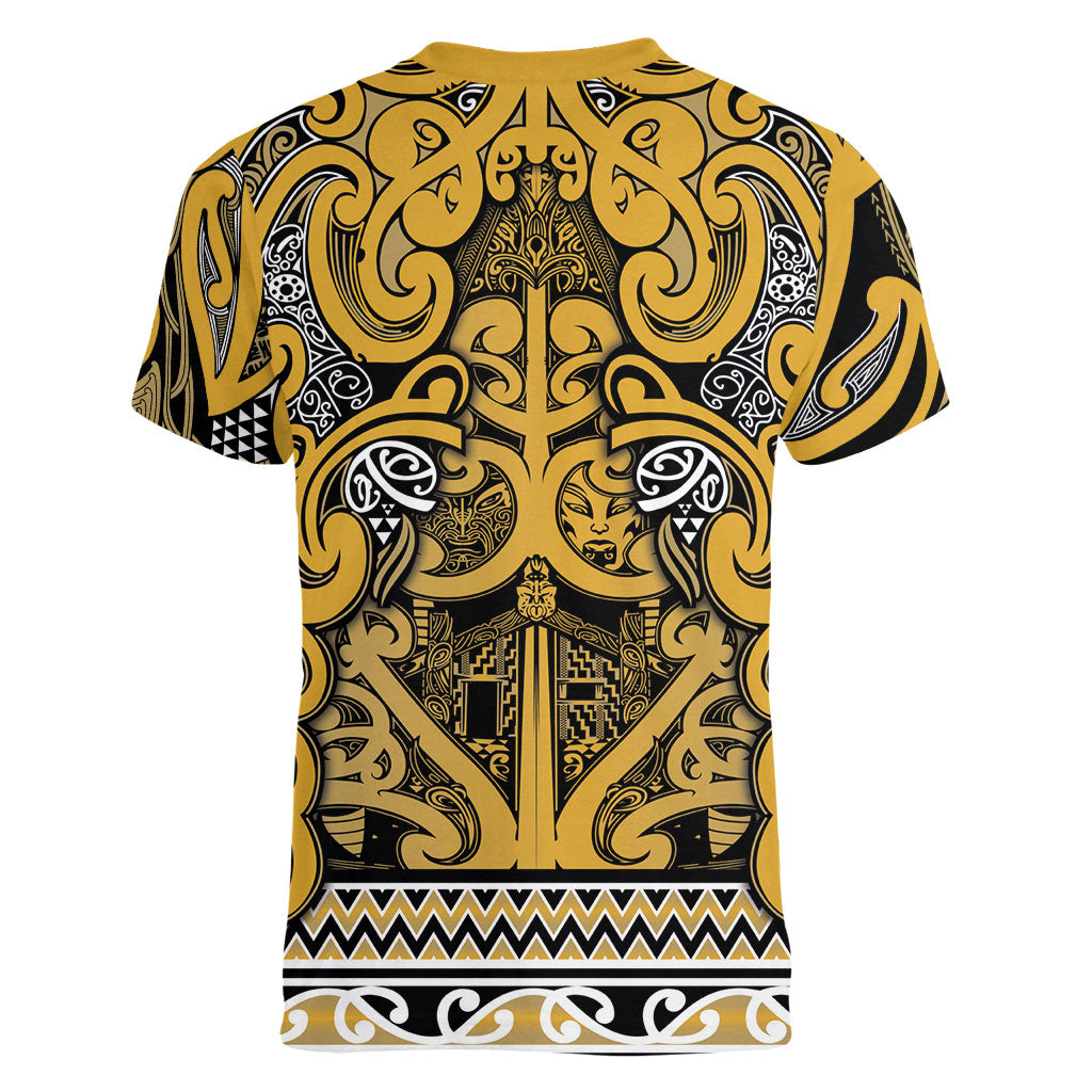 Aotearoa Iwi Ngāti Tama ki Te Waipounamu Trust Women V-Neck T-Shirt Maori Wharenui House Tribal Pattern