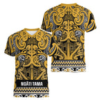 Aotearoa Iwi Ngāti Tama ki Te Waipounamu Trust Women V-Neck T-Shirt Maori Wharenui House Tribal Pattern