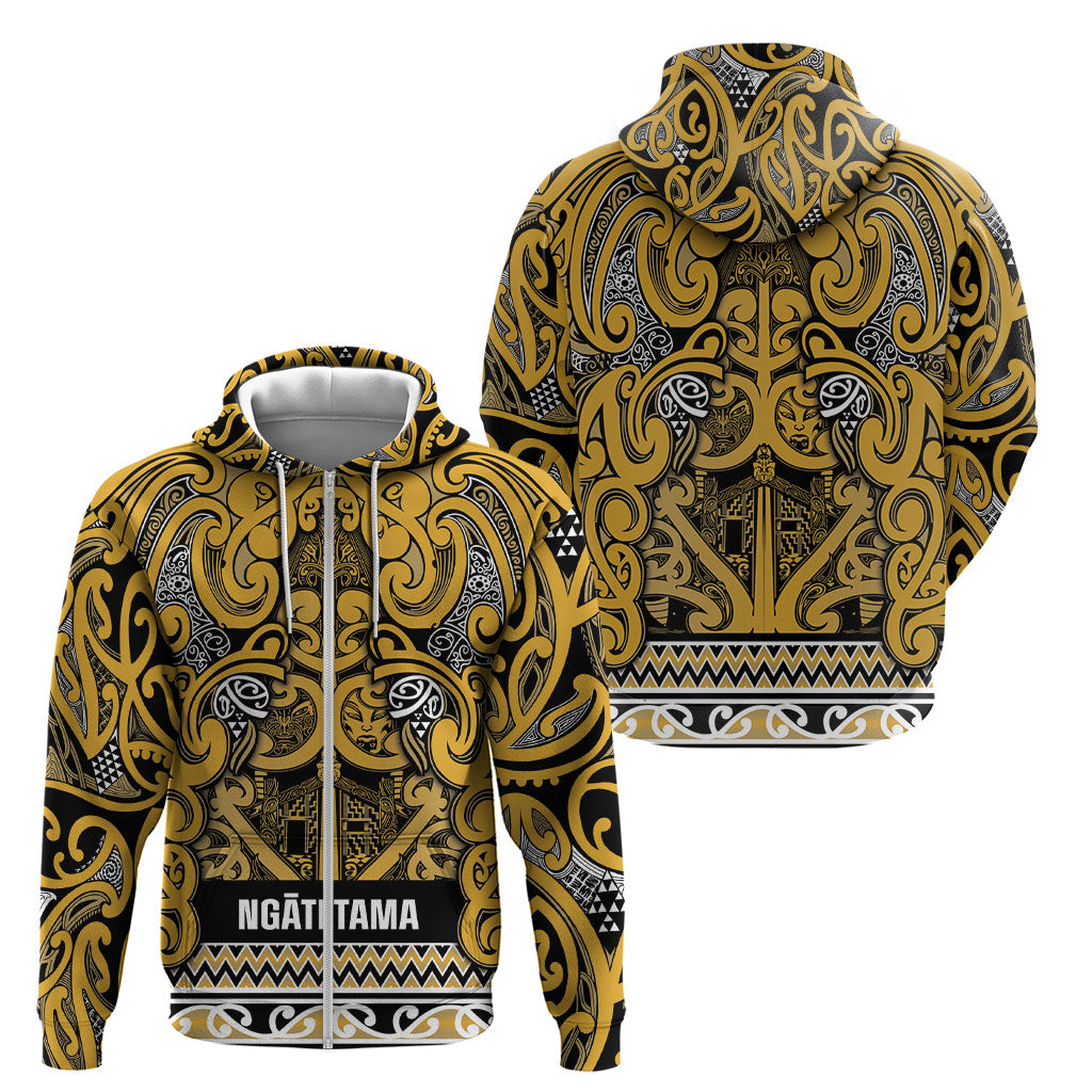 Aotearoa Iwi Ngāti Tama ki Te Waipounamu Trust Zip Hoodie Maori Wharenui House Tribal Pattern