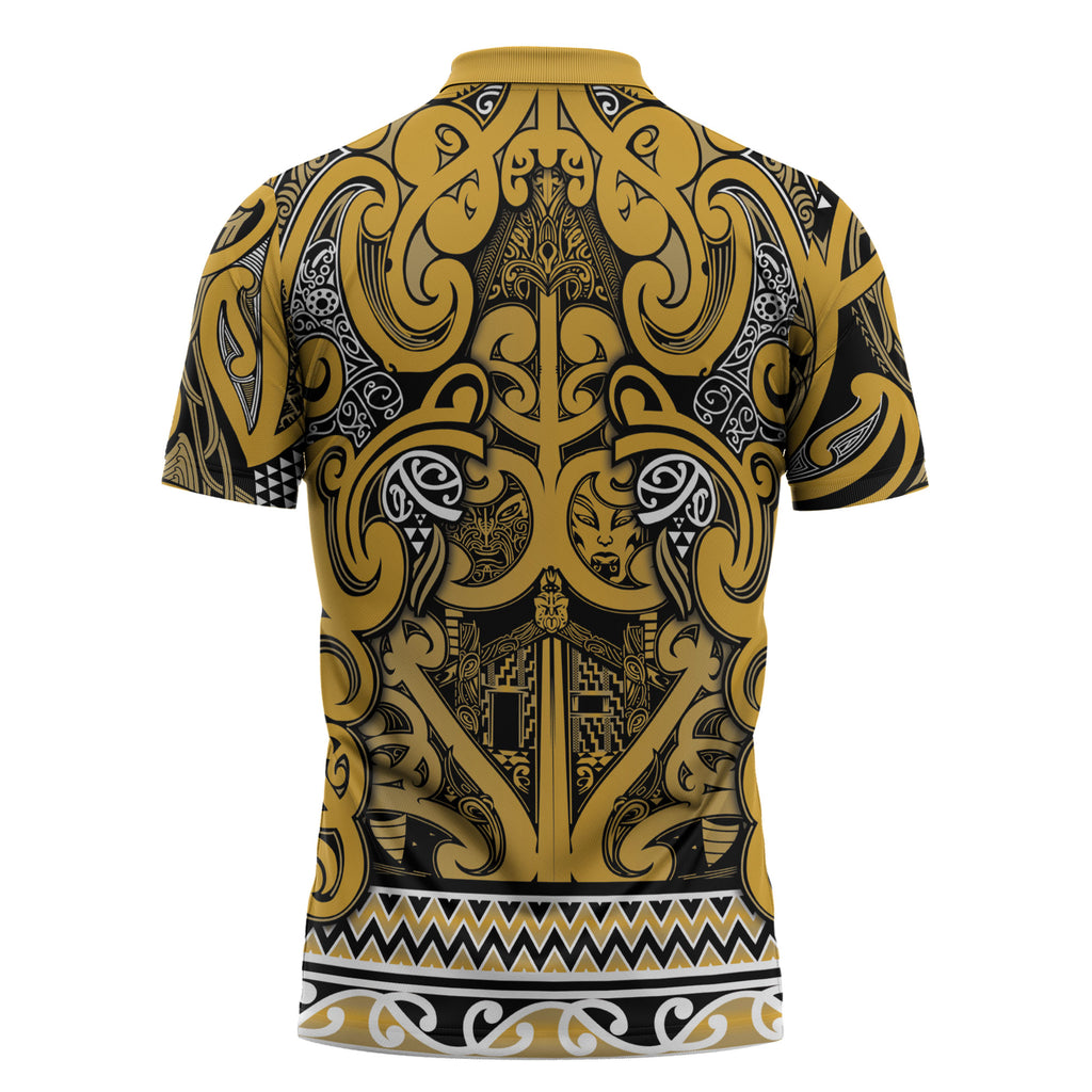 Aotearoa Iwi Ngāti Tama ki Te Waipounamu Trust Zipper Polo Shirt Maori Wharenui House Tribal Pattern