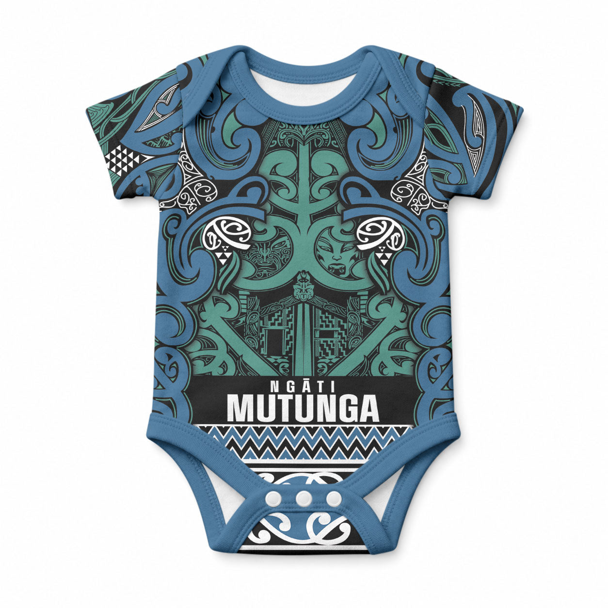 Aotearoa Iwi Ngati Mutunga Baby Onesie Maori Wharenui House Tribal Pattern