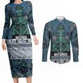 Aotearoa Iwi Ngati Mutunga Couples Matching Long Sleeve Bodycon Dress and Long Sleeve Button Shirt Maori Wharenui House Tribal Pattern